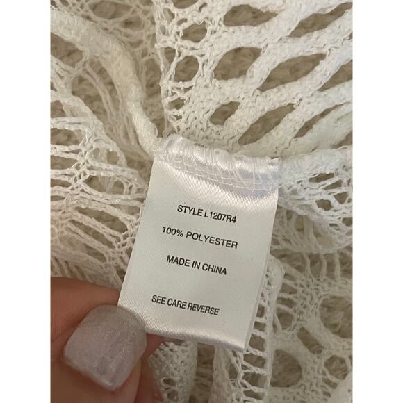 Lily Women's Crochet Open Knit Asymmetric Top White L Whimsical Mermaid Boho - Picture 5 of 16